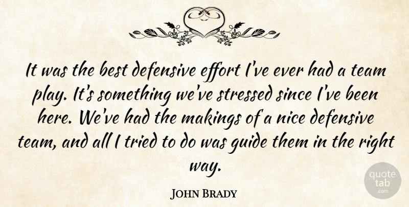 John Brady Quote About Best, Defensive, Effort, Guide, Nice: It Was The Best Defensive...