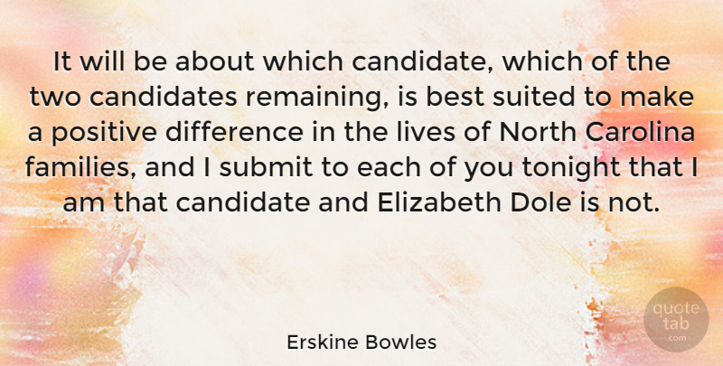 Erskine Bowles Quote About American Businessman, Best, Candidates, Carolina, Dole: It Will Be About Which...