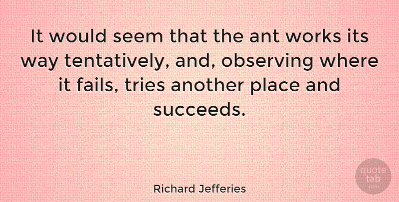 Richard Jefferies Quote About Observing, Tries, Works: It Would Seem That The...