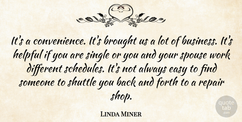 Linda Miner Quote About Brought, Easy, Forth, Helpful, Repair: Its A Convenience Its Brought...