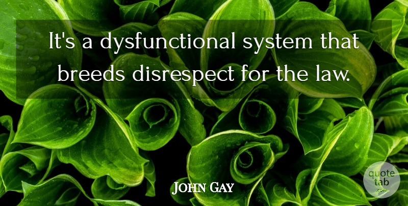 John Gay Quote About Breeds, Disrespect, System: Its A Dysfunctional System That...