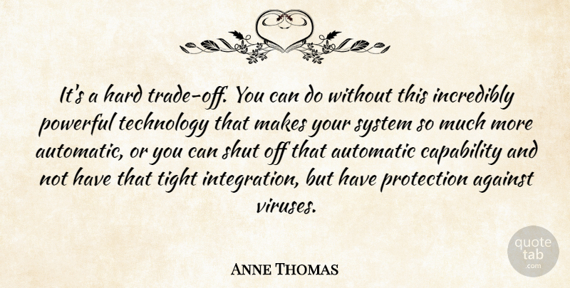 Anne Thomas Quote About Against, Automatic, Capability, Hard, Incredibly: Its A Hard Trade Off...