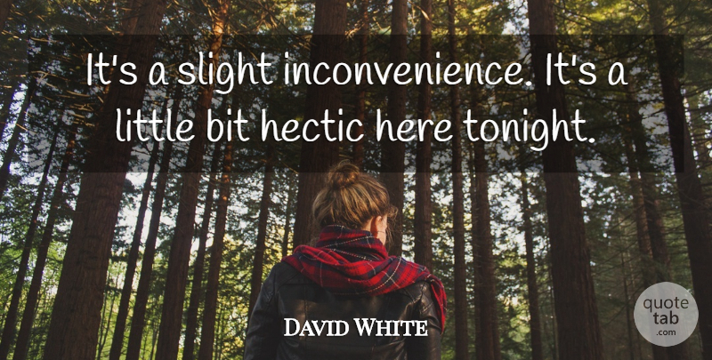 David White Quote About Bit, Hectic, Slight: Its A Slight Inconvenience Its...