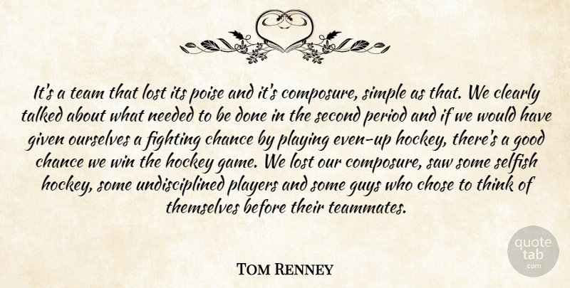 Tom Renney Quote About Chance, Chose, Clearly, Fighting, Given: Its A Team That Lost...