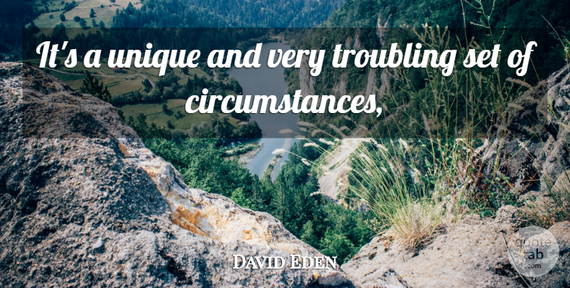 David Eden Quote About Circumstance, Troubling, Unique: Its A Unique And Very...