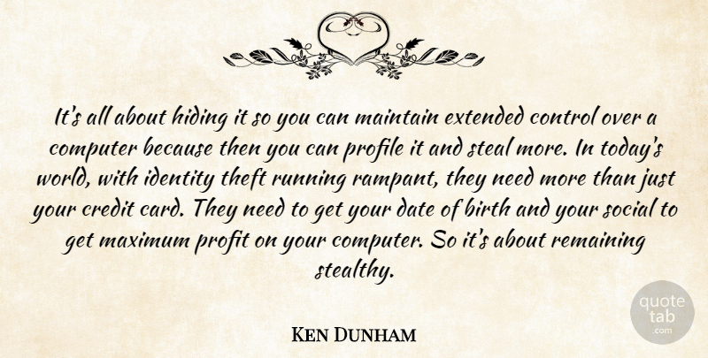 Ken Dunham Quote About Birth, Computer, Control, Credit, Date: Its All About Hiding It...