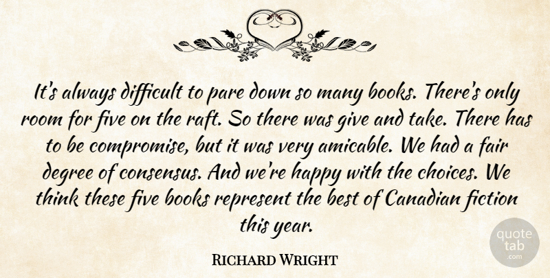 Richard Wright Quote About Best, Books, Canadian, Degree, Difficult: Its Always Difficult To Pare...