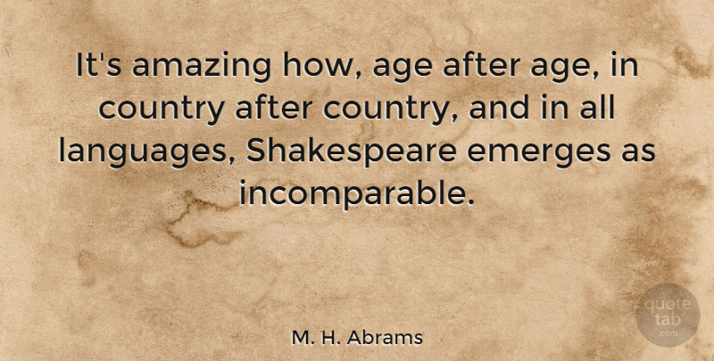 M. H. Abrams Quote About Country, Age, Language: Its Amazing How Age After...