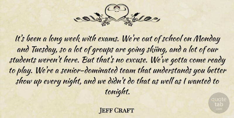 Jeff Craft Quote About Gotta, Groups, Monday, Ready, School: Its Been A Long Week...