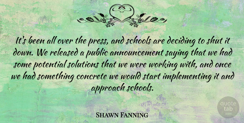 Shawn Fanning Quote About American Businessman, Approach, Concrete, Deciding, Public: Its Been All Over The...