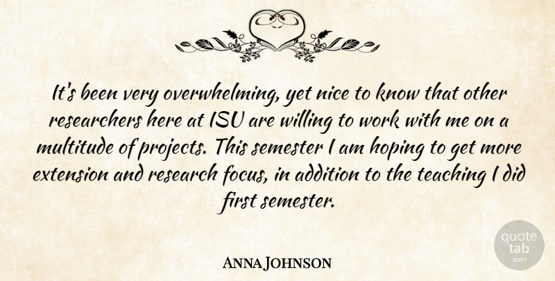 Anna Johnson Quote About Addition, Extension, Hoping, Multitude, Nice: Its Been Very Overwhelming Yet...