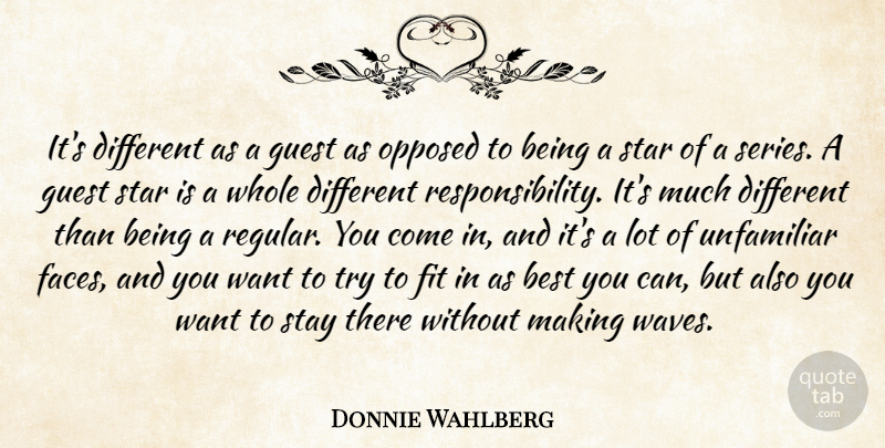 Donnie Wahlberg Quote About Stars, Responsibility, Trying: Its Different As A Guest...