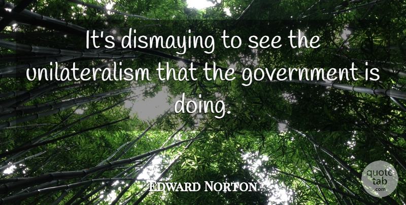 Edward Norton Quote About Government, Unilateralism: Its Dismaying To See The...