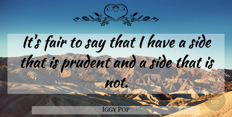 Iggy Pop Quote About Sides, Prudent, Fairs: Its Fair To Say That...