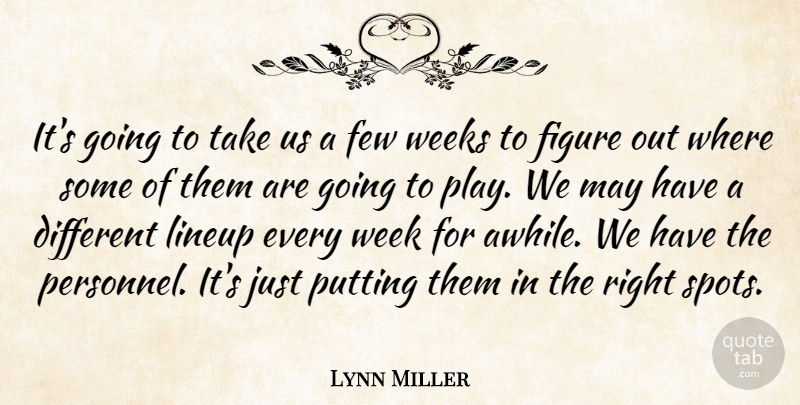 Lynn Miller Quote About Few, Figure, Putting, Weeks: Its Going To Take Us...
