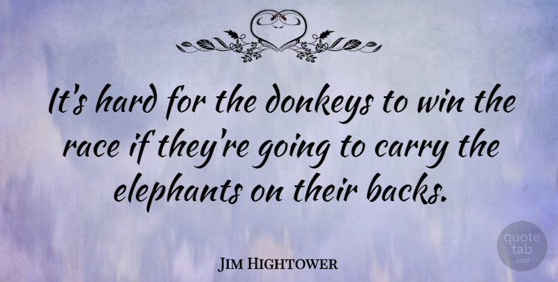 Jim Hightower Quote About Winning, Elephants, Race: Its Hard For The Donkeys...