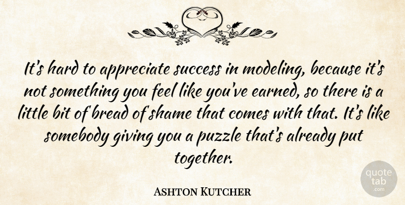 Ashton Kutcher Quote About Giving, Appreciate, Together: Its Hard To Appreciate Success...
