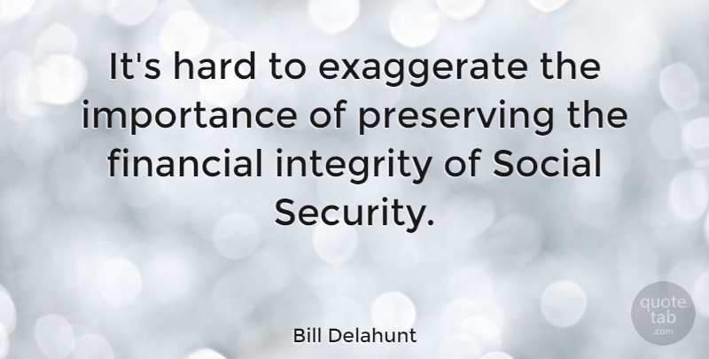 Bill Delahunt Quote About Exaggerate, Financial, Hard, Importance, Integrity: Its Hard To Exaggerate The...