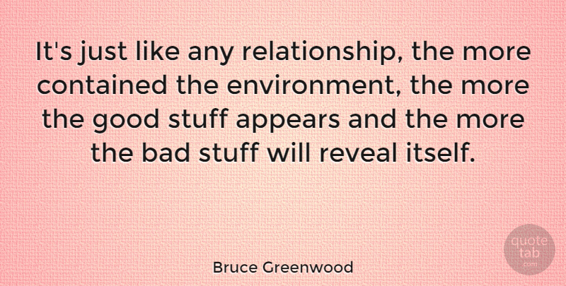 Bruce Greenwood Quote About Bad Relationship, Stuff, Environment: Its Just Like Any Relationship...