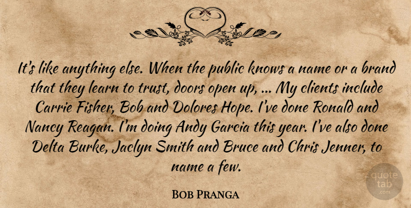 Bob Pranga Quote About Andy, Bob, Brand, Bruce, Carrie: Its Like Anything Else When...
