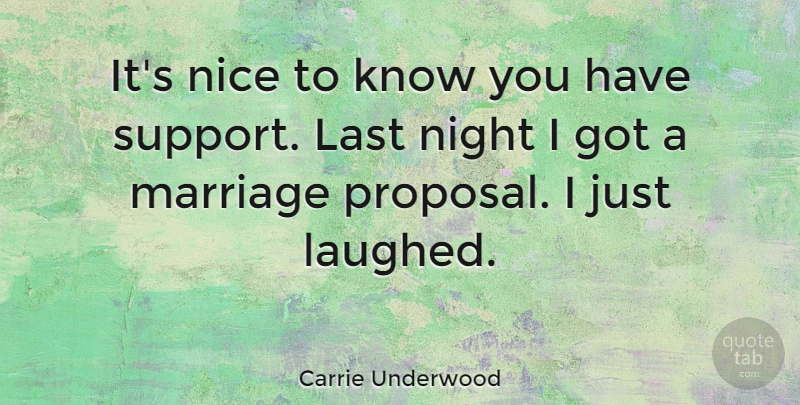 Carrie Underwood Quote About Nice, Night, Support: Its Nice To Know You...
