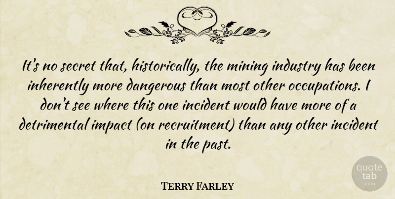 Terry Farley Quote About Dangerous, Impact, Incident, Industry, Inherently: Its No Secret That Historically...