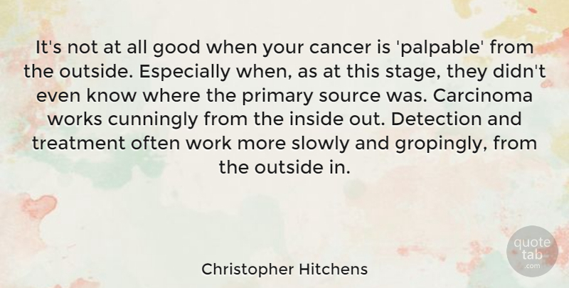 Christopher Hitchens Quote About Cancer, Treatment, Stage: Its Not At All Good...