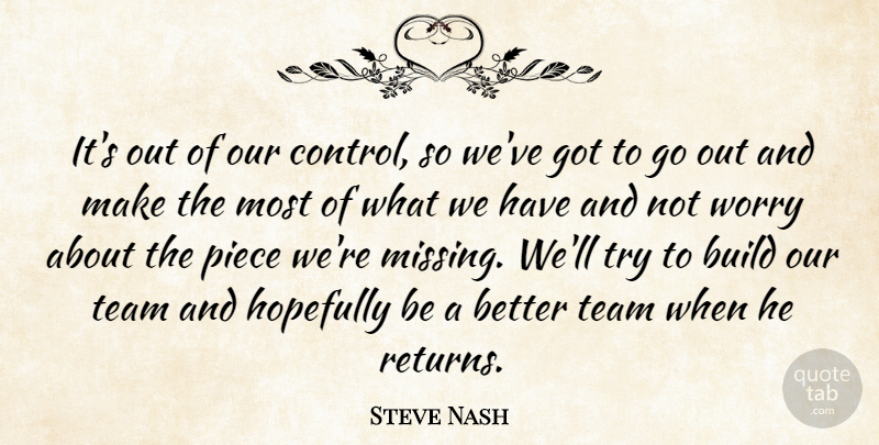 Steve Nash Quote About Build, Hopefully, Piece, Team, Worry: Its Out Of Our Control...