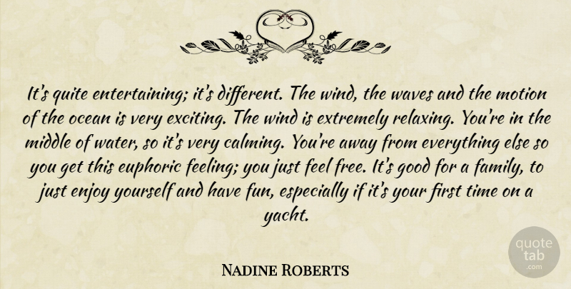 Nadine Roberts Quote About Enjoy, Entertainment, Euphoric, Extremely, Good: Its Quite Entertaining Its Different...