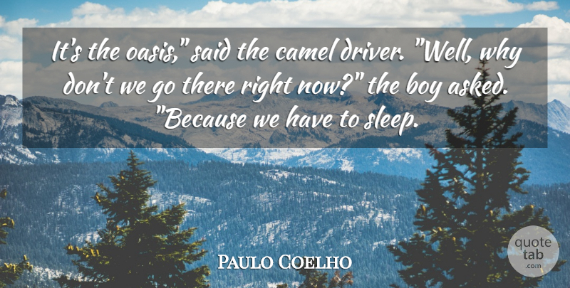 Paulo Coelho Quote About Sleep, Boys, Oasis: Its The Oasis Said The...