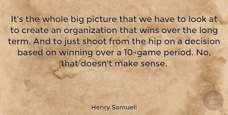 Henry Samueli Quote About Based, Hip, Picture, Shoot, Wins: Its The Whole Big Picture...