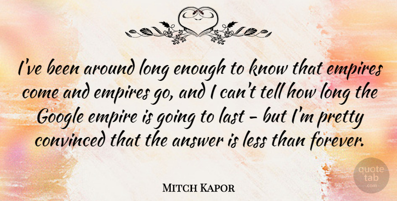 Mitch Kapor Quote About Answer, Convinced, Last, Less: Ive Been Around Long Enough...