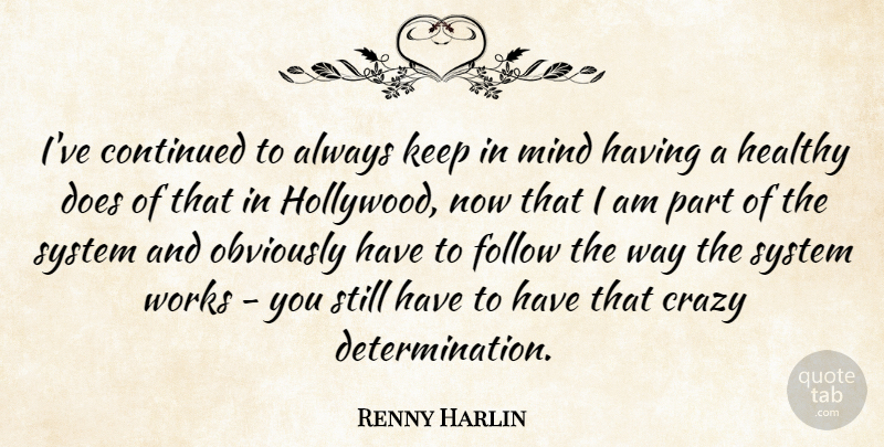 Renny Harlin Quote About Continued, Follow, Mind, Obviously, System: Ive Continued To Always Keep...