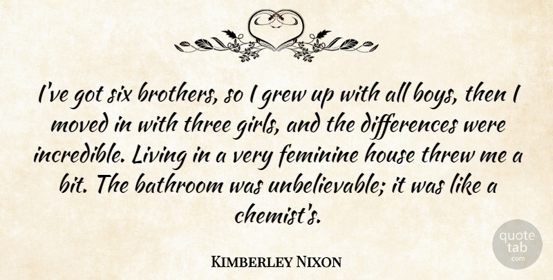 Kimberley Nixon Quote About Bathroom, Feminine, Grew, House, Living: Ive Got Six Brothers So...