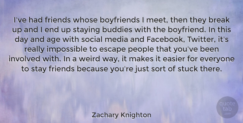 Zachary Knighton Quote About Media, People, Age: Ive Had Friends Whose Boyfriends...