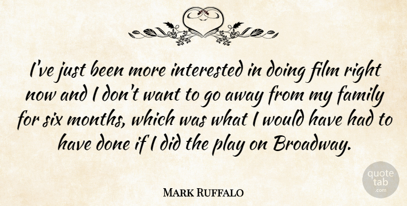Mark Ruffalo Quote About Play, Going Away, Done: Ive Just Been More Interested...