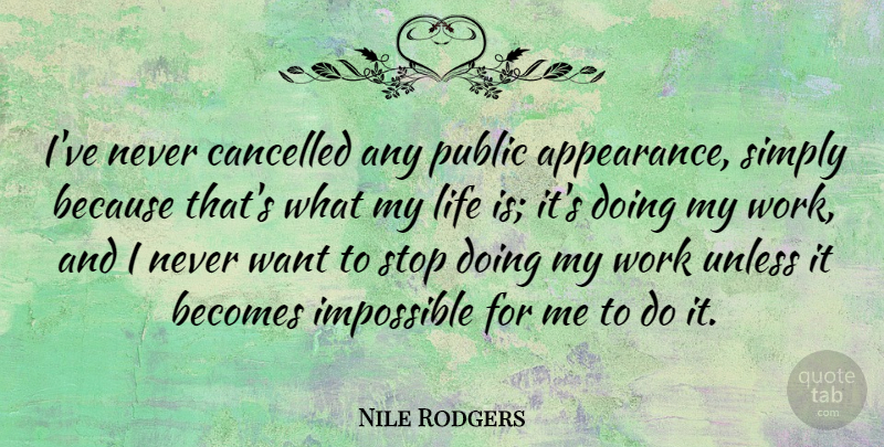 Nile Rodgers Quote About Becomes, Cancelled, Impossible, Life, Public: Ive Never Cancelled Any Public...