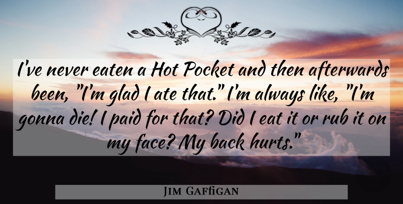 Jim Gaffigan Quote About Funny, Hurt, Pockets: Ive Never Eaten A Hot...