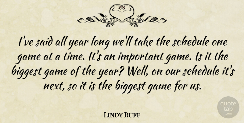 Lindy Ruff Quote About Biggest, Game, Schedule, Year: Ive Said All Year Long...