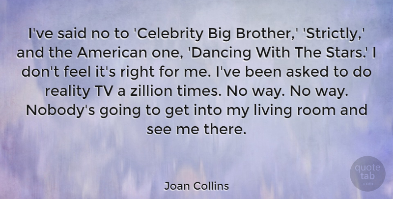Joan Collins Quote About Brother, Stars, Reality: Ive Said No To Celebrity...