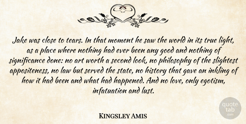 Kingsley Amis Quote About Art, Philosophy, Light: Jake Was Close To Tears...