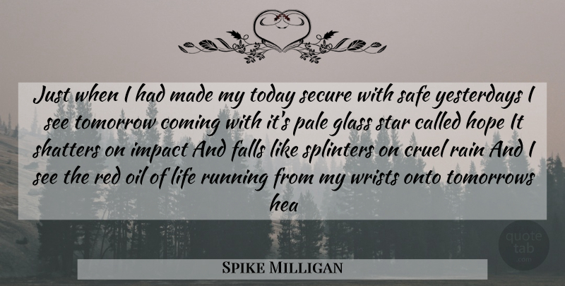 Spike Milligan Quote About Coming, Cruel, Falls, Glass, Hope: Just When I Had Made...