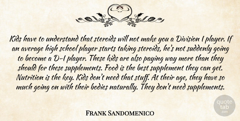 Frank Sandomenico Quote About Average, Best, Bodies, Division, Food: Kids Have To Understand That...
