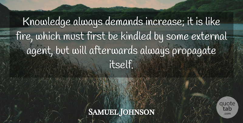 Samuel Johnson Quote About Afterwards, Demands, External, Knowledge: Knowledge Always Demands Increase It...