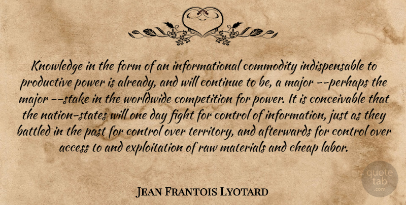 Jean Frantois Lyotard Quote About Access, Afterwards, Cheap, Commodity, Competition: Knowledge In The Form Of...