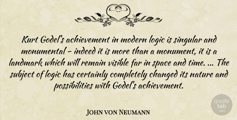 John von Neumann Quote About Space, Achievement, Logic: Kurt Godels Achievement In Modern...