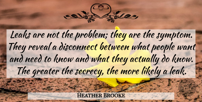 Heather Brooke Quote About Disconnect, Leaks, Likely, People: Leaks Are Not The Problem...