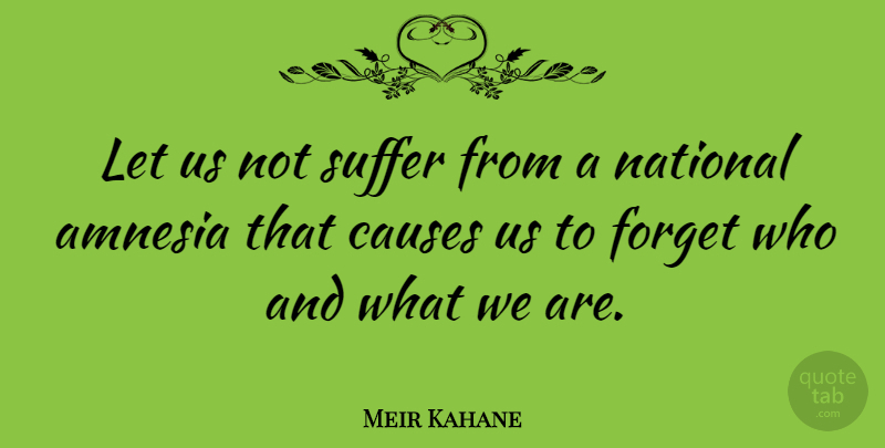 Meir Kahane Quote About Suffering, Causes, Forget: Let Us Not Suffer From...