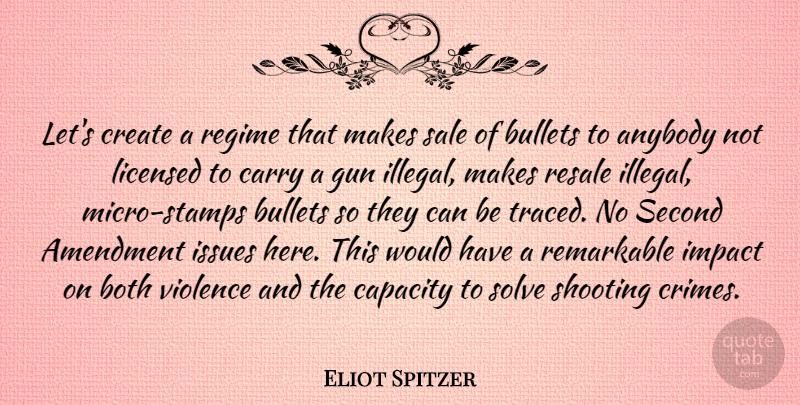 Eliot Spitzer Quote About Amendment, Anybody, Both, Bullets, Capacity: Lets Create A Regime That...