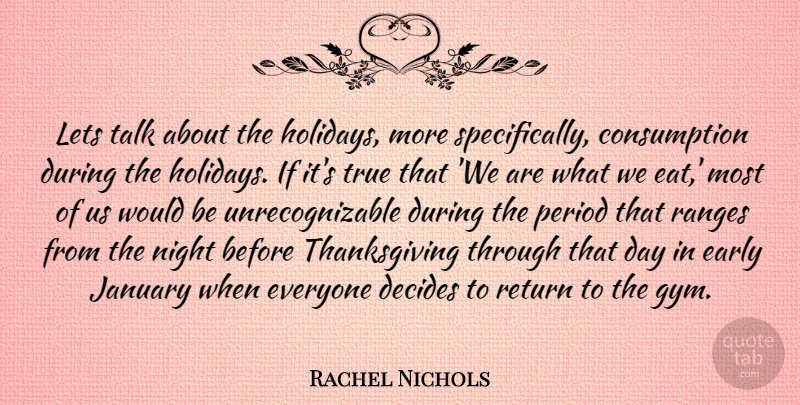 Rachel Nichols Quote About Holiday, Night, Return: Lets Talk About The Holidays...